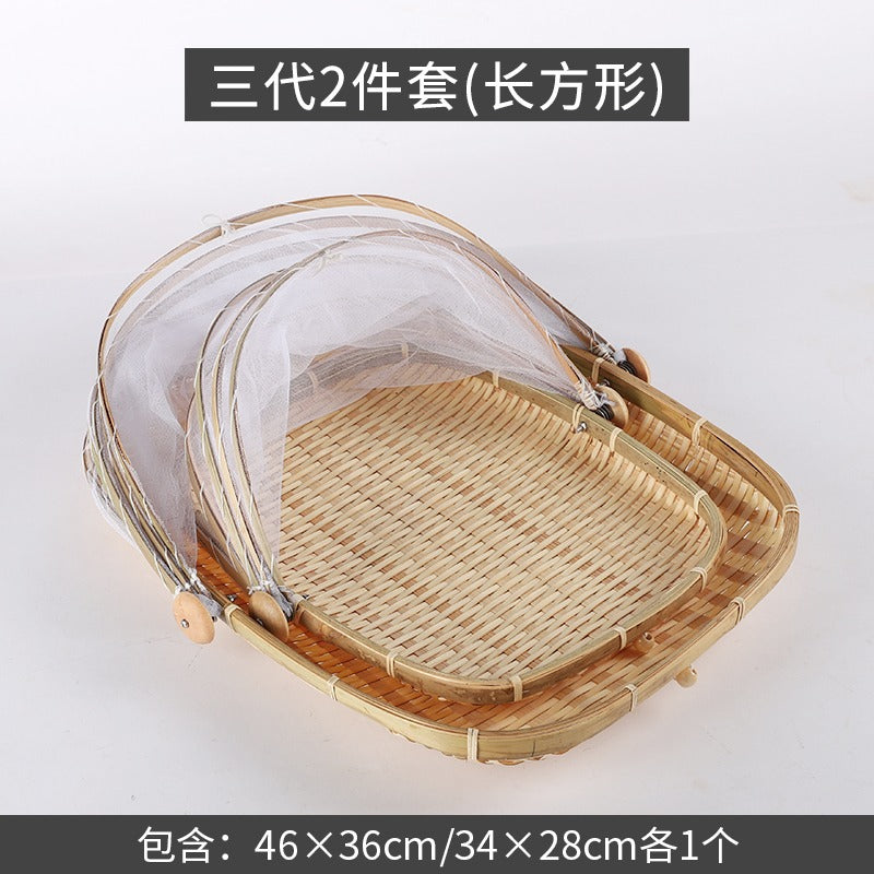 Bamboo Drying Basket with Mesh Cover
