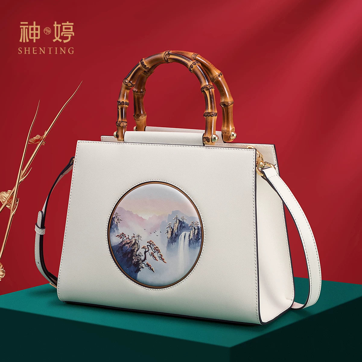Su Embroidered Leather Handbag, Black or White