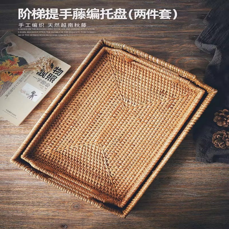 Handwoven Rattan Serving Tray with Handles