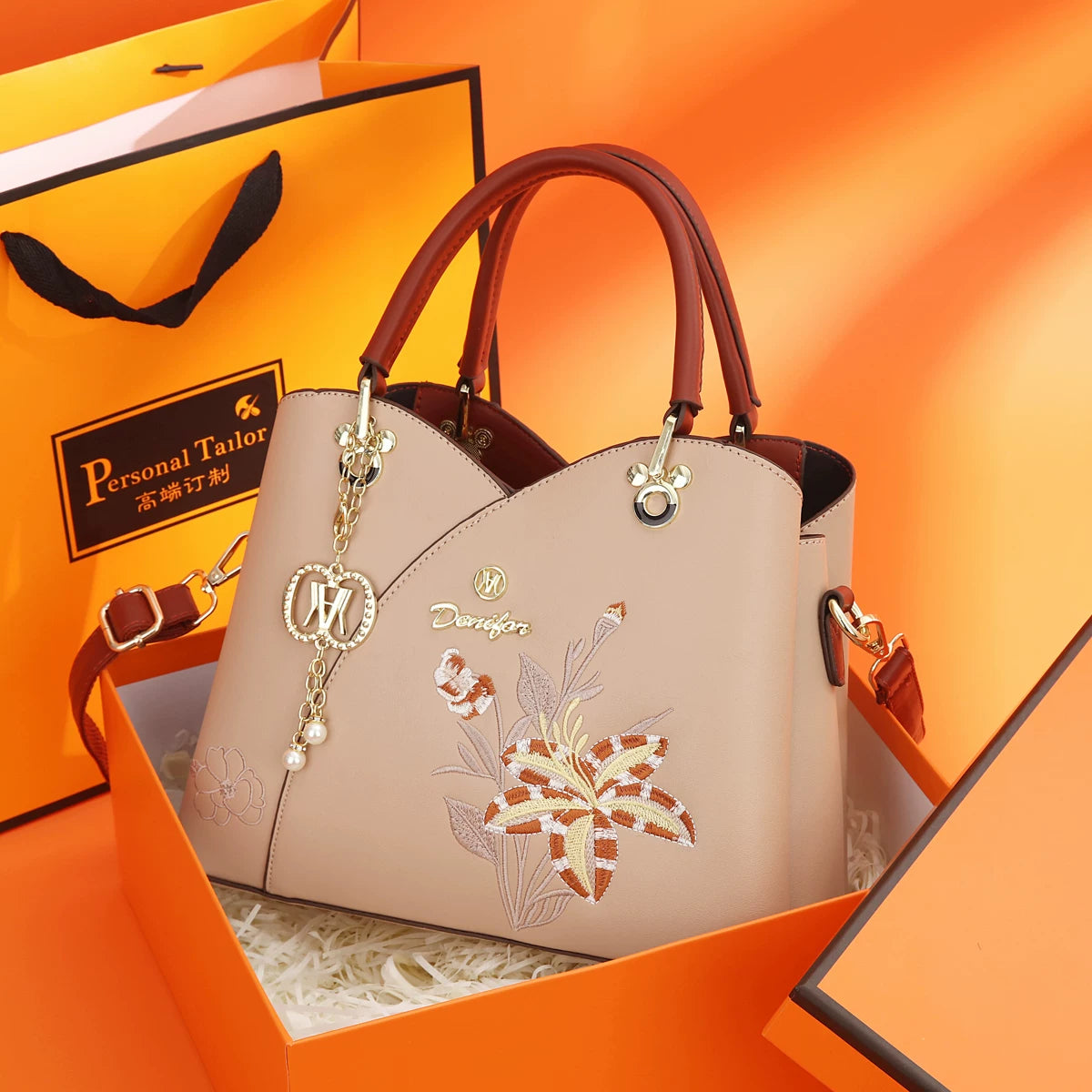 Carnation or Azalea Embroidered Handbag