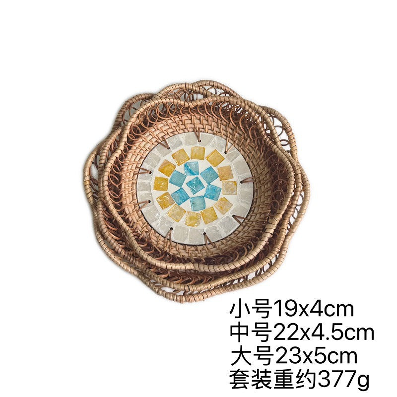 Mini Rattan & Shell Basket Set of 3
