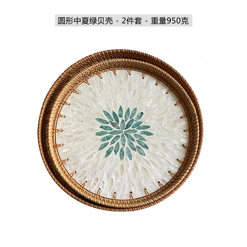 Rattan & Shell Inlay Round Tray