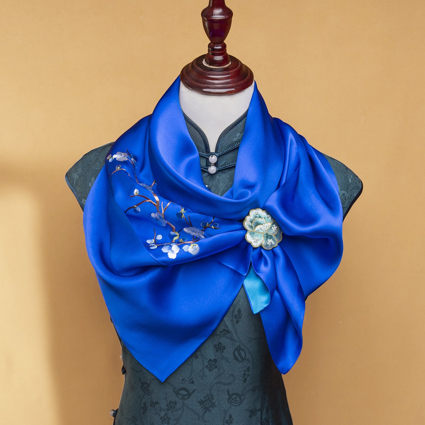 Five Plum Blossoms Silk Scarf and Ring Set