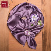Double-Sided Lotus Silk Scarf with Ring