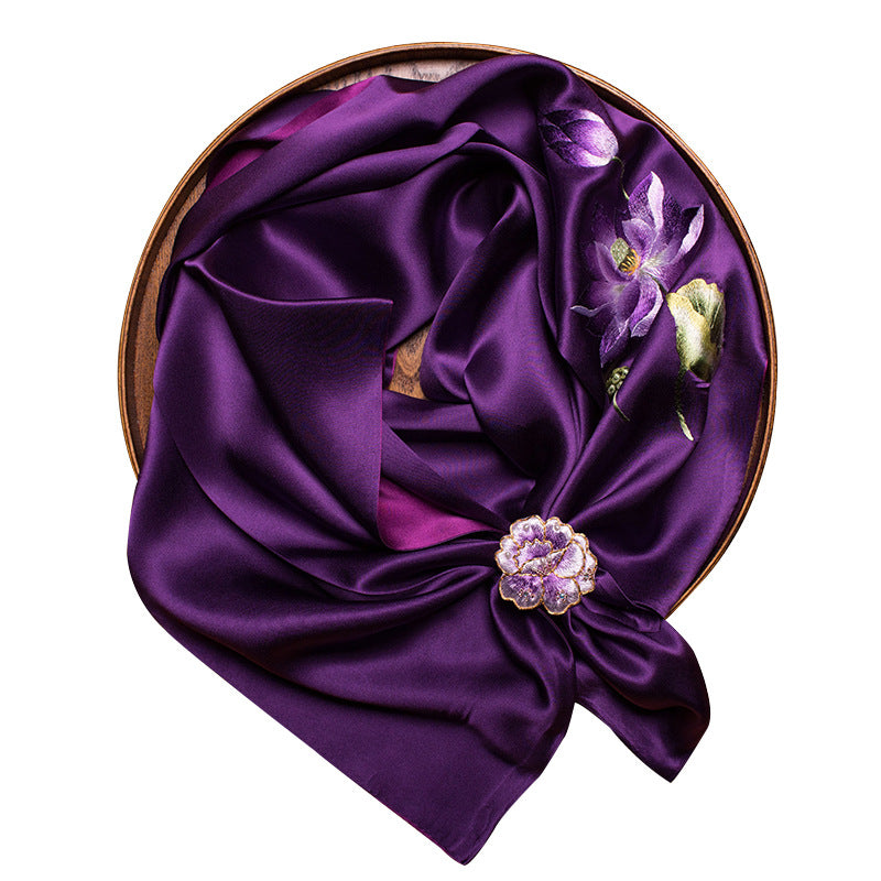 Double-Sided Lotus Silk Scarf with Ring