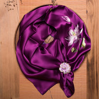 Double-Sided Lotus Silk Scarf with Ring