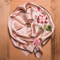 Double-Sided Lotus Silk Scarf with Ring