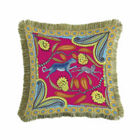 Art Leopard and Monkey Printed Tassel Sofa Throw Pillow, Luxe European
