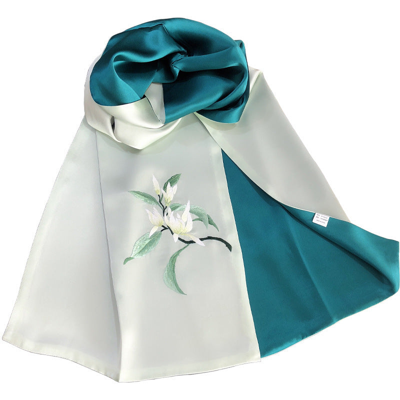 Su Embroidered Mulberry Silk Scarf, 155cm