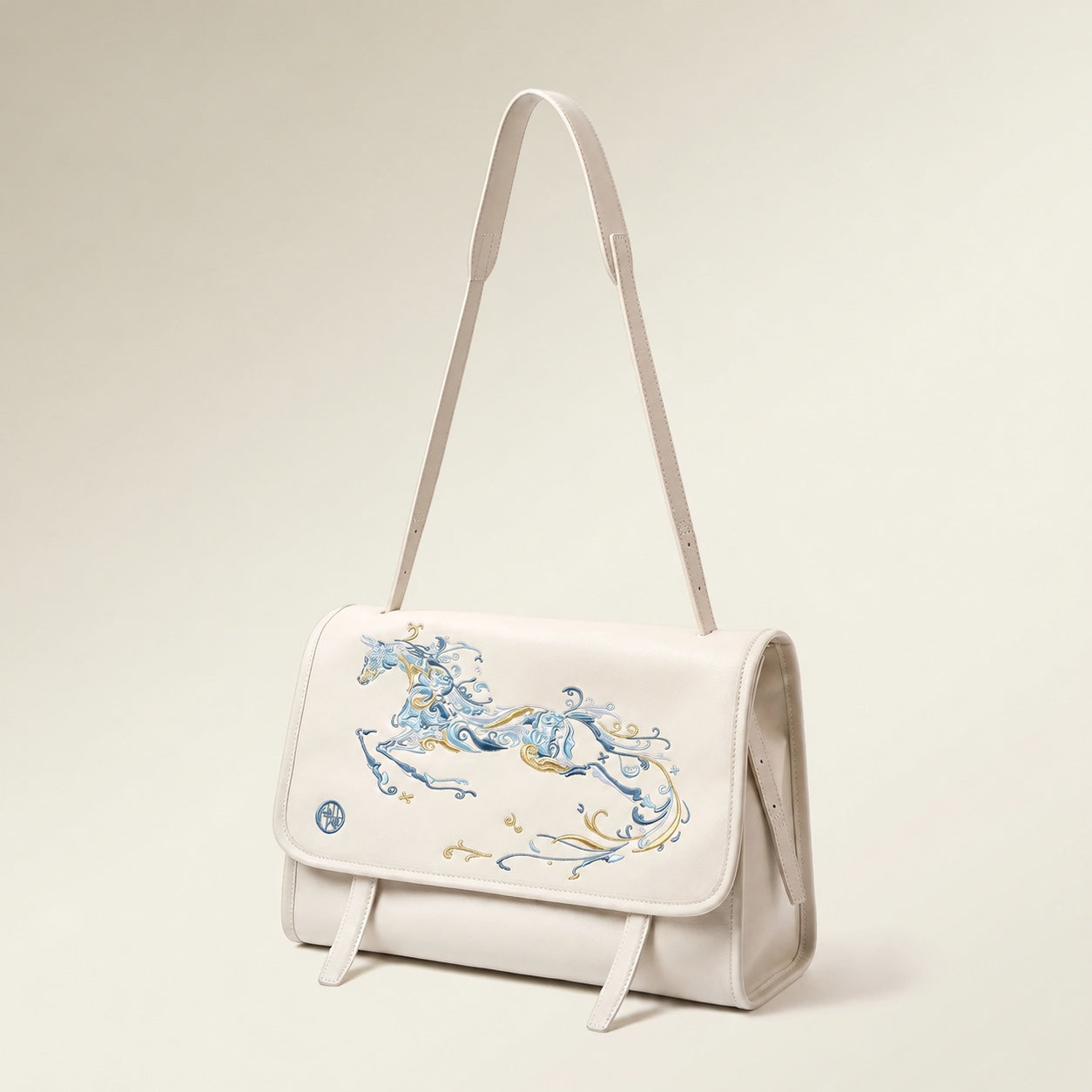 Embroidered Leather Messenger Bag