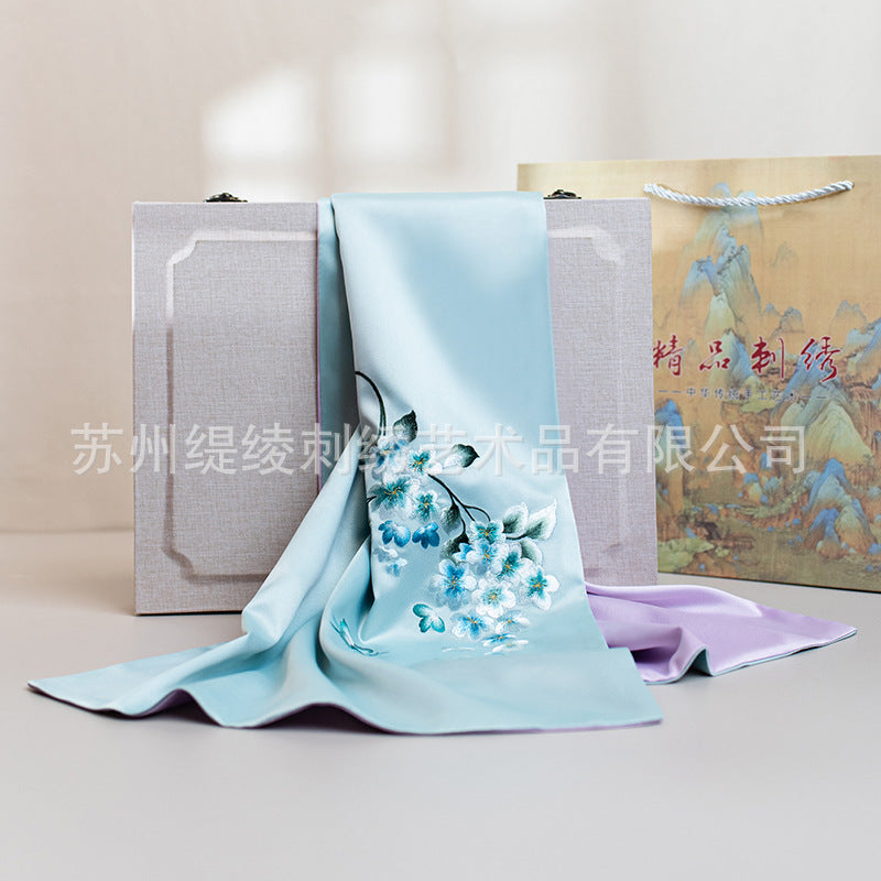 Su Embroidery Begonia Silk Scarf