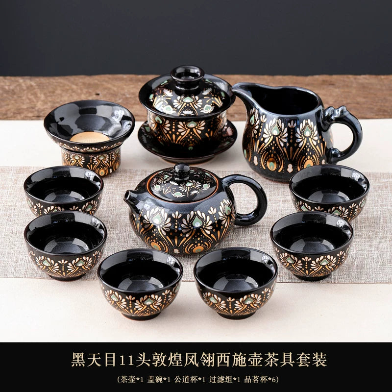 Phoenix Feather Tenmoku Tea Set