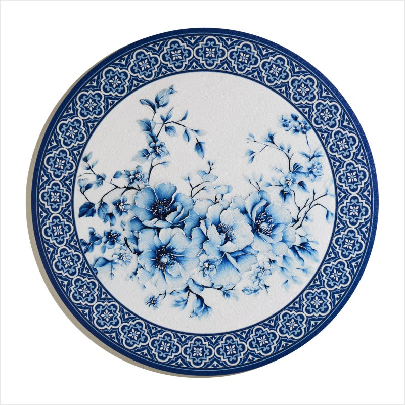 复古花卉油画系圆形西餐垫 咖啡杯圆垫 PVC印花防水防油高档餐垫