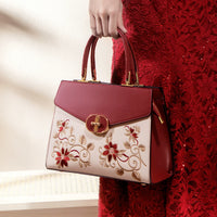 Large Red and White Embroidered Handbag