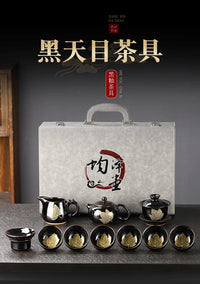 Black Tenmoku Gold Leaf Tea Set