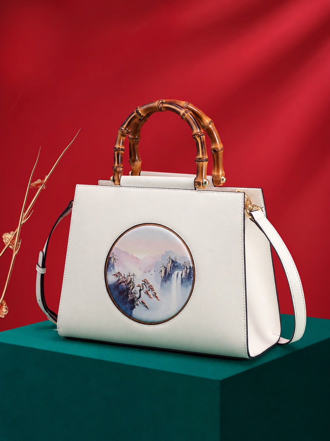 Su Embroidered Leather Handbag, Black or White