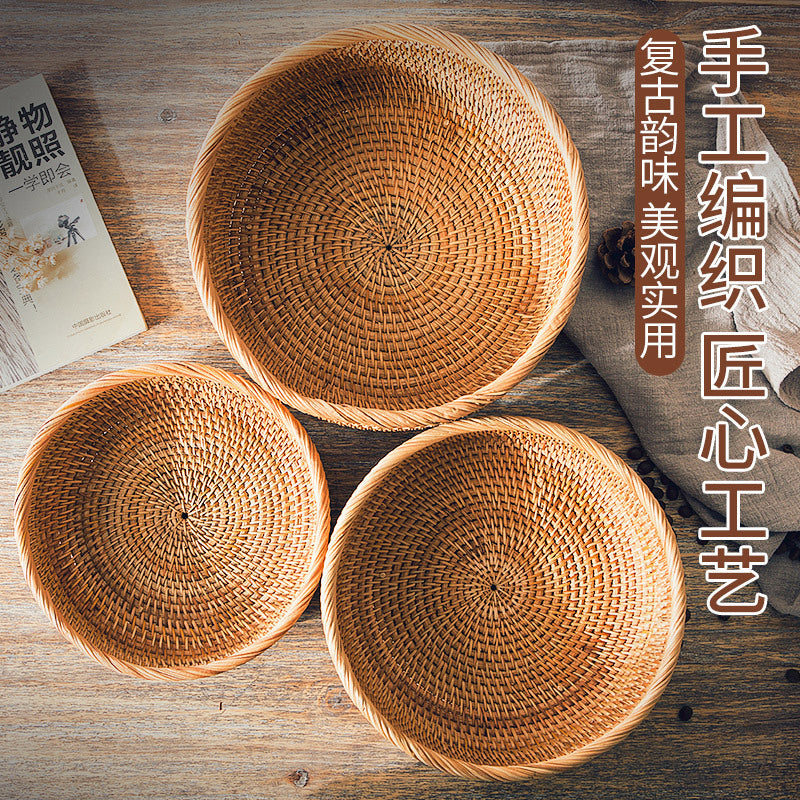 Handwoven Rattan Round Snack Basket