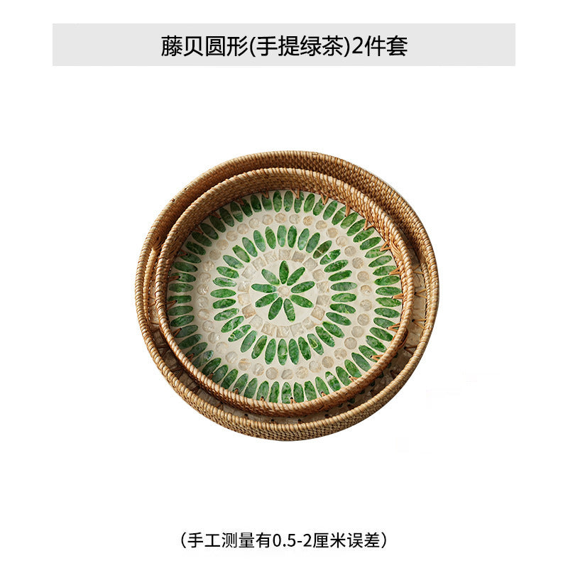 Rattan & Shell Inlay Round Tray