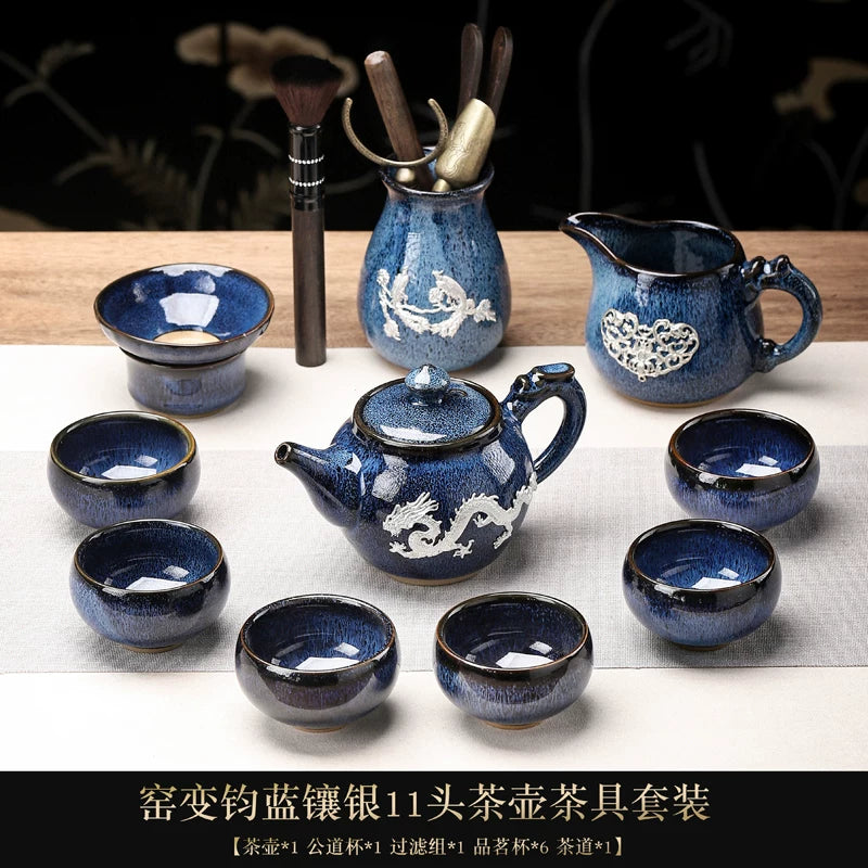 Tin-Inlaid Traditional Chinese Tea Set