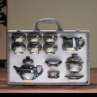 Jian Ware Tea Set with Gold Bamboo