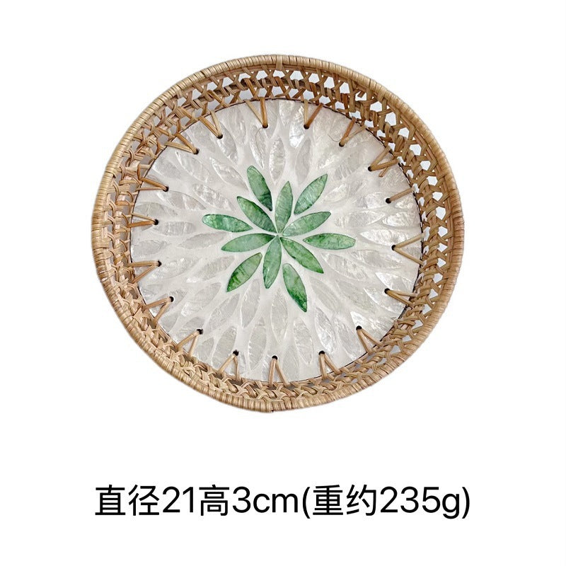 Openwork Rattan & Shell Tray