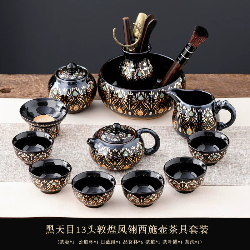 Phoenix Feather Tenmoku Tea Set