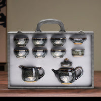 Jian Ware Tea Set with Gold Bamboo