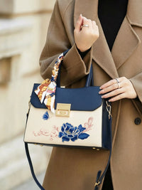 Large Embroidered Handbag in Blue or Burgundy