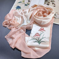 Hand-Embroidered Silk Chiffon Long Scarf
