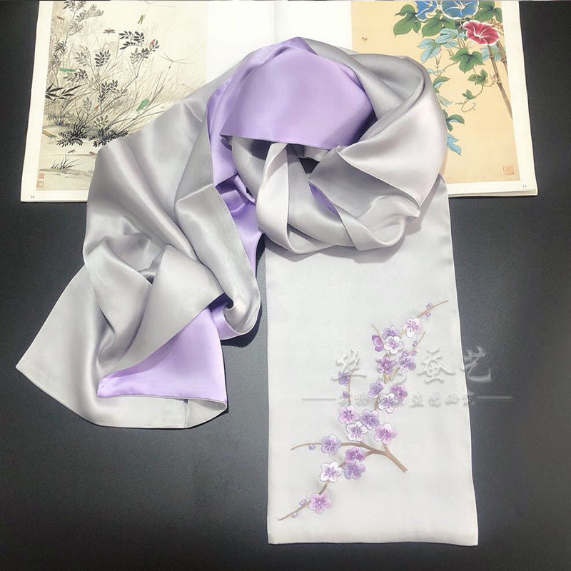 Plum Blossom Double-Layer Silk Scarf