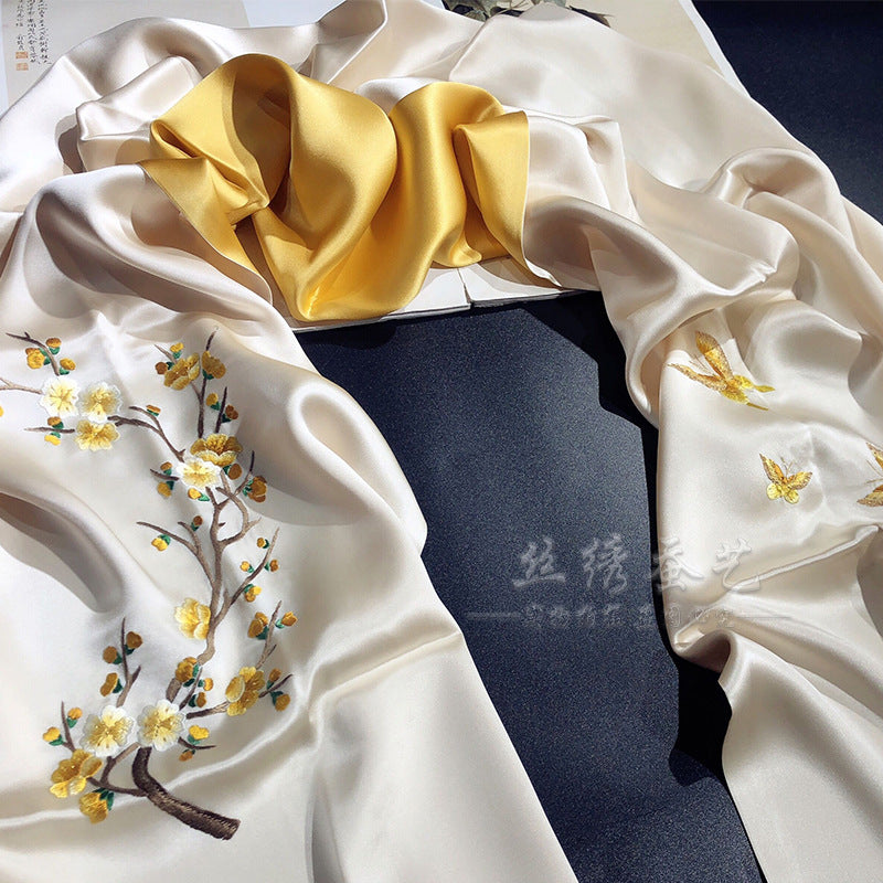 Peach Blossom Su Embroidered Silk Scarf
