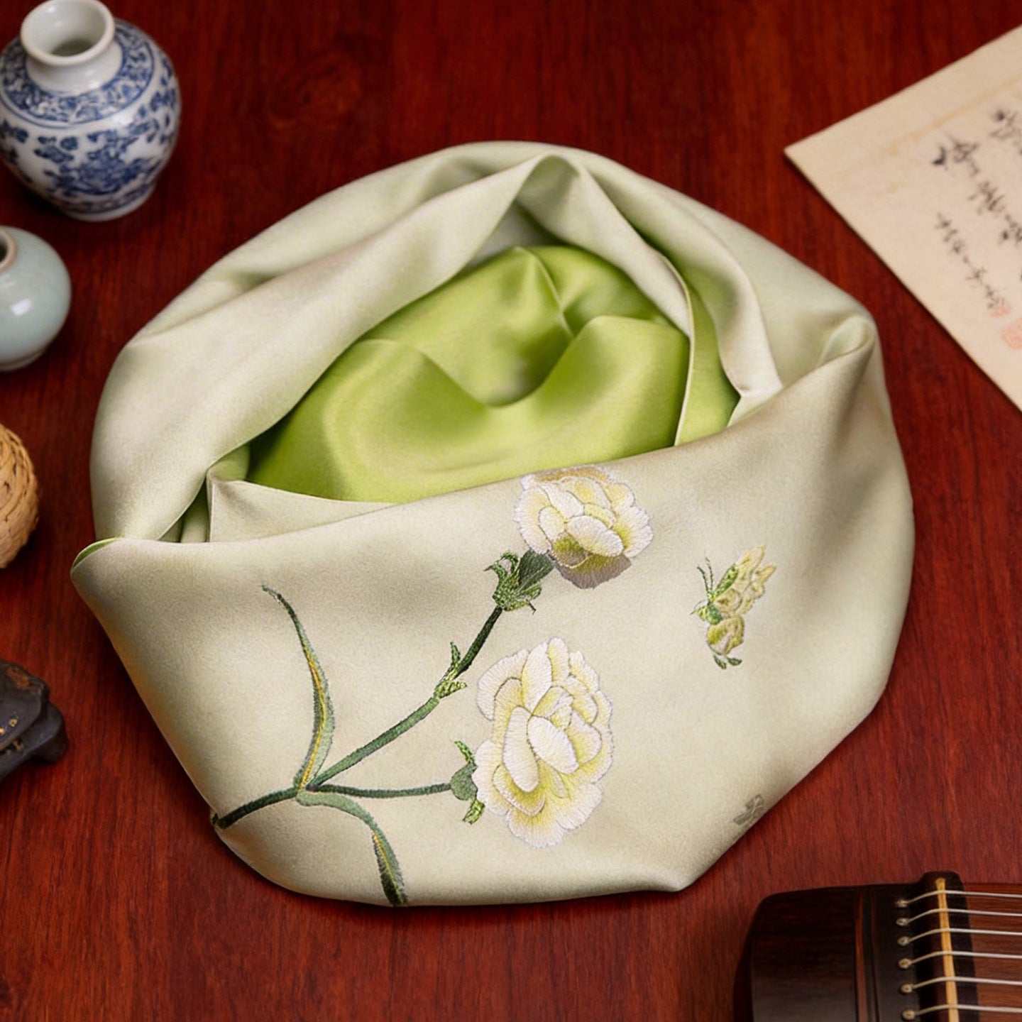 100% Mulberry Silk Su Embroidery Long Scarf