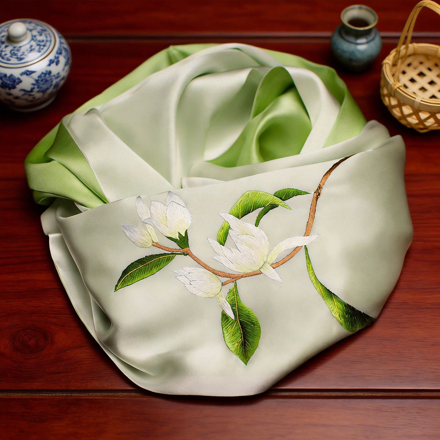 100% Mulberry Silk Su Embroidery Long Scarf