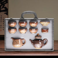 Jian Ware Tea Set with Gold Bamboo