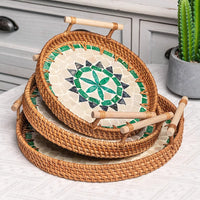 Rattan & Shell Inlay Serving Tray