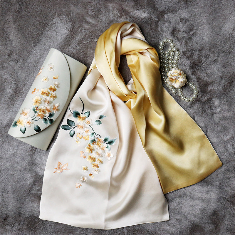 Su Embroidery Silk Scarf, Clutch and Ring Set