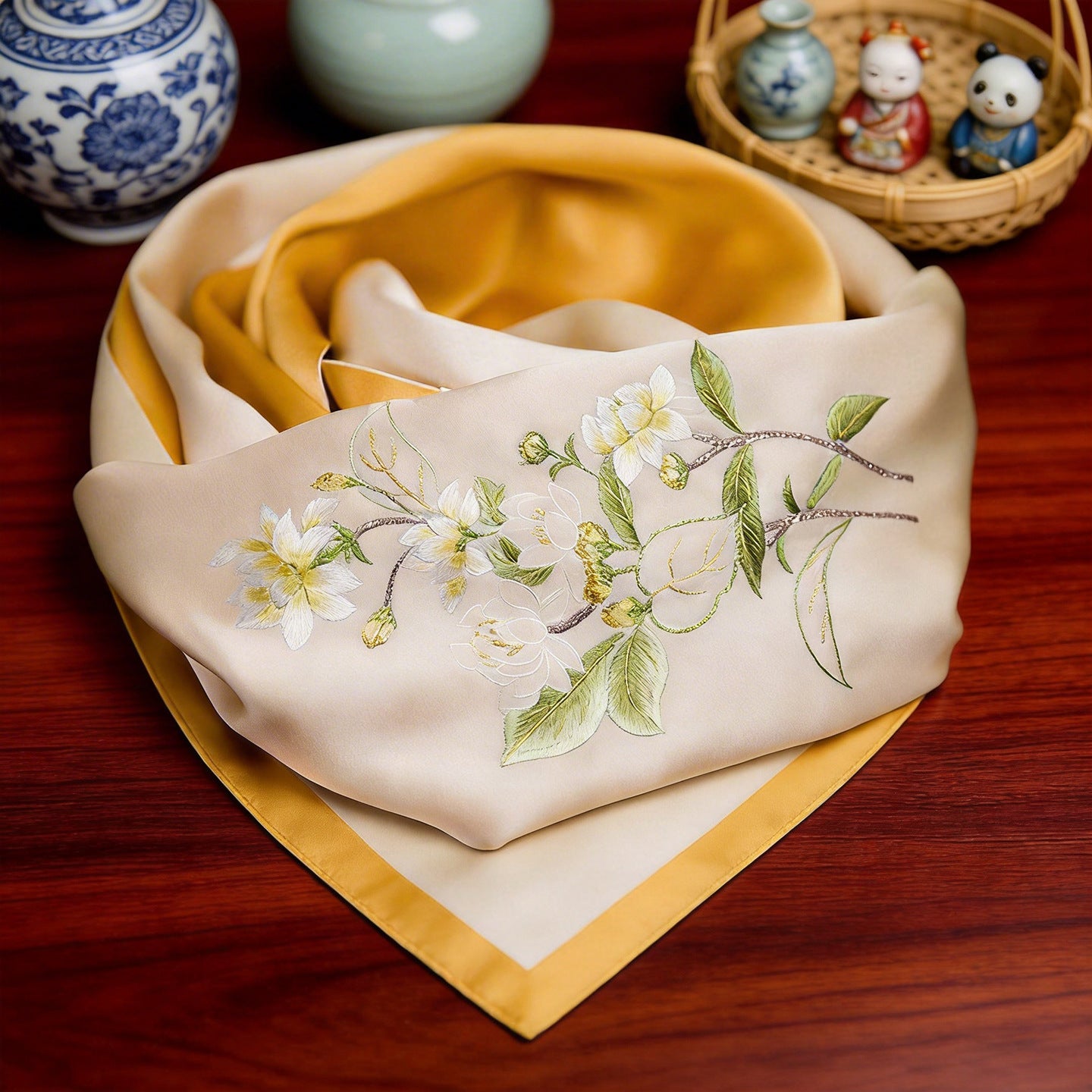 100% Mulberry Silk Su Embroidery Long Scarf