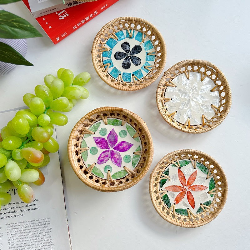 Mini Rattan & Shell Basket Set of 3