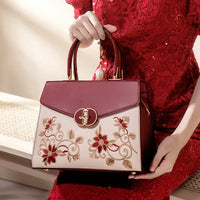 Large Red and White Embroidered Handbag