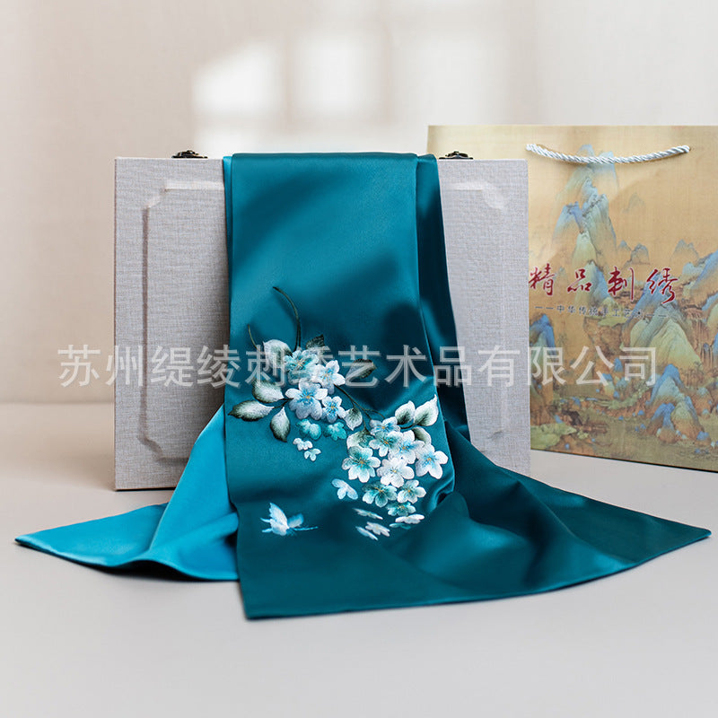 Su Embroidery Begonia Silk Scarf