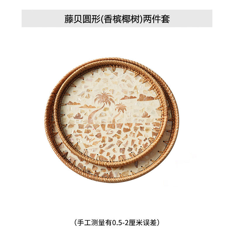 Rattan & Shell Inlay Round Tray