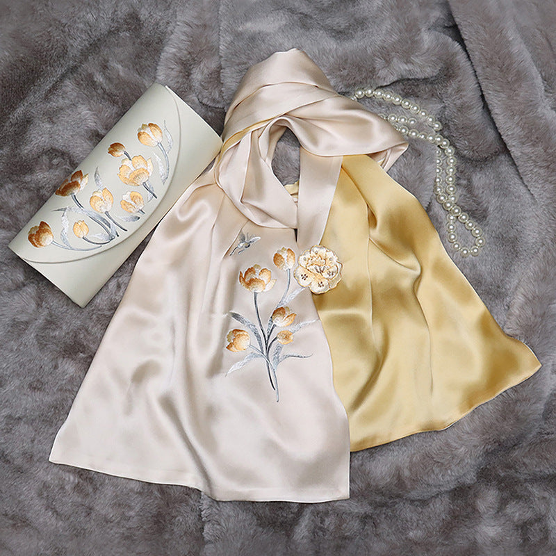 Su Embroidery Silk Scarf, Clutch and Ring Set