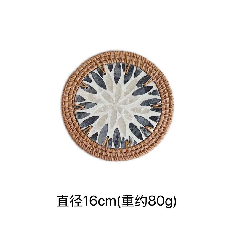 Rattan & Shell Coaster