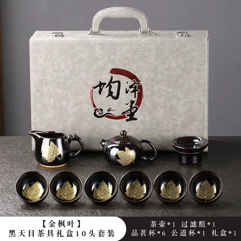 Black Tenmoku Gold Leaf Tea Set