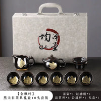 Black Tenmoku Gold Leaf Tea Set