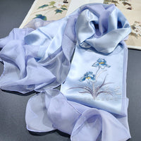 Hand-Embroidered Silk Chiffon Long Scarf