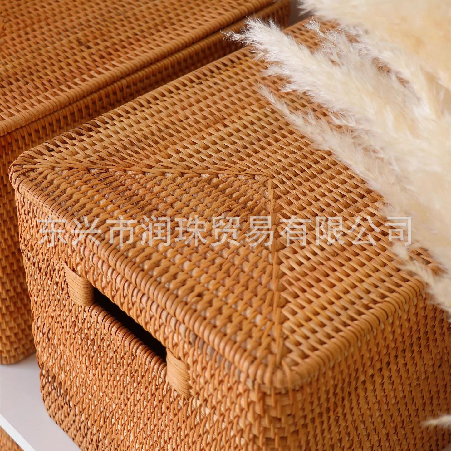 Rattan Storage Basket with Handles & Lid