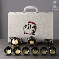 Black Tenmoku Gold Leaf Tea Set
