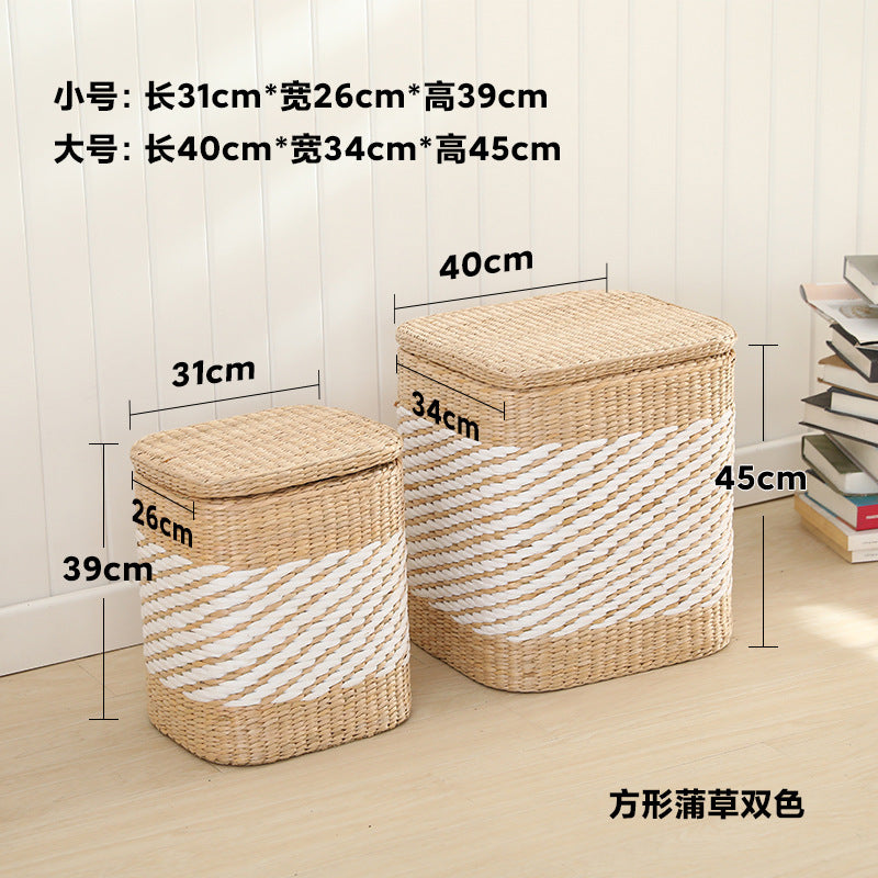 Woven Cattail Storage Ottoman