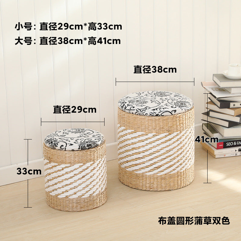 Woven Cattail Storage Stool